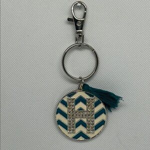 Chevron Keychain with Rhinestone 'H' and Tassel